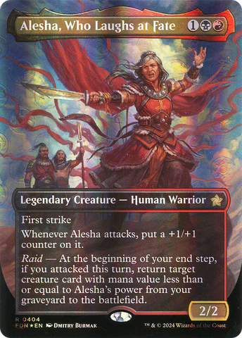 {@R} Alesha, Who Laughs at Fate (Borderless) (Mana Foil) [Foundations][FDN 404]