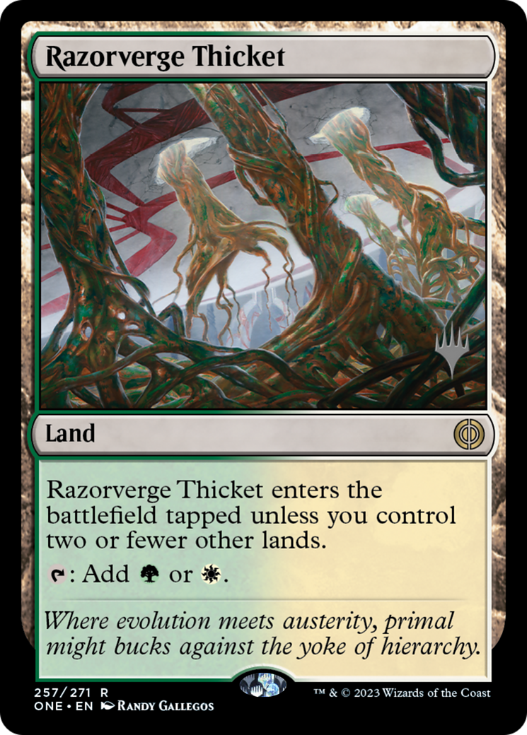 {R} Razorverge Thicket (Promo Pack) [Phyrexia: All Will Be One Promos][PP ONE 257]