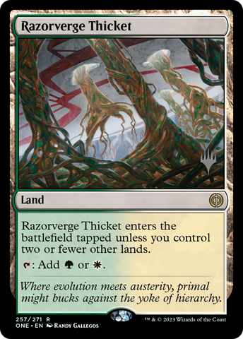 {R} Razorverge Thicket (Promo Pack) [Phyrexia: All Will Be One Promos][PP ONE 257]