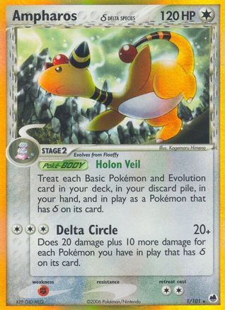 [PKM-R] Ampharos (1/101) (Delta Species) (Stamped) [EX: Dragon Frontiers]