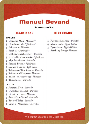 {C} Manuel Bevand Decklist [World Championship Decks 2004][GB WC04 MB0B]