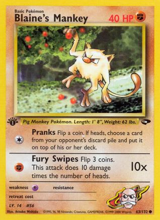 [PKM] Blaine's Mankey (63/132) [Gym Challenge 1st Edition]
