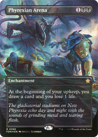 {@R} Phyrexian Arena (Borderless) (Mana Foil) [Foundations][FDN 386]