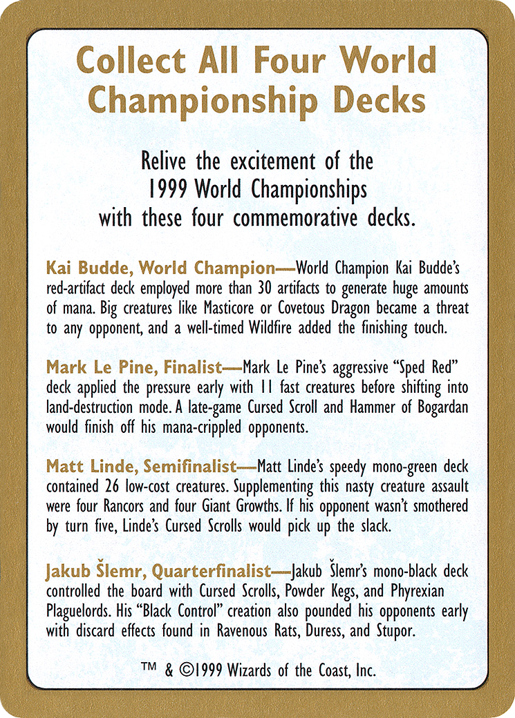 {C} 1999 World Championships Ad [World Championship Decks 1999][GB WC99 000]