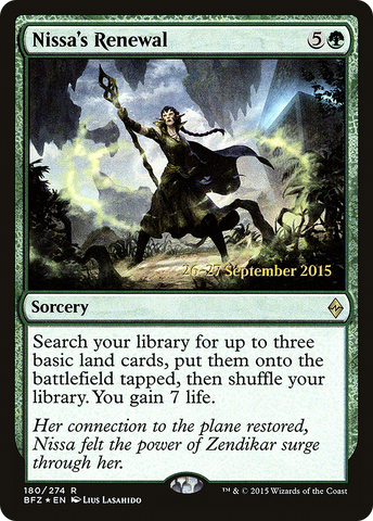 {R} Nissa's Renewal [Battle for Zendikar Prerelease Promos][PR BFZ 180]