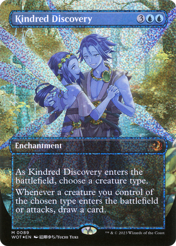 {R} Kindred Discovery (Anime Borderless) (Confetti Foil) [Wilds of Eldraine: Enchanting Tales][WOT 089]