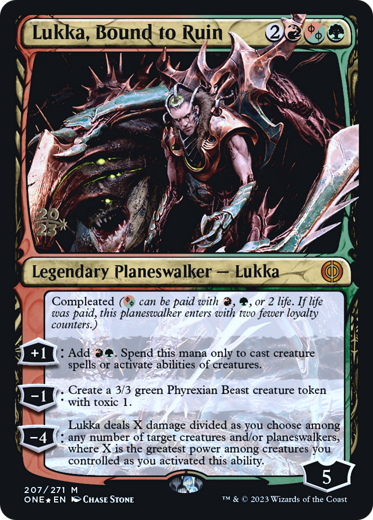 {R} Lukka, Bound to Ruin [Phyrexia: All Will Be One Prerelease Promos][PR ONE 207]