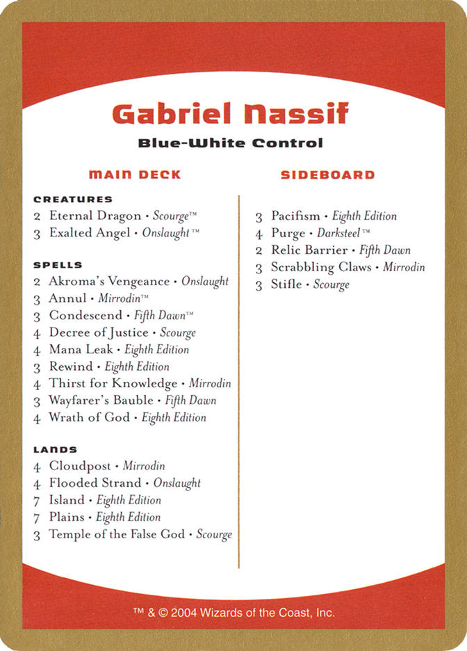 {C} Gabriel Nassif Decklist [World Championship Decks 2004][GB WC04 GN0B]