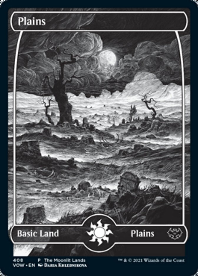 {B}[PA VOW 408] Plains (The Moonlit Lands) (Foil Etched) [Innistrad: Crimson Vow Promos]