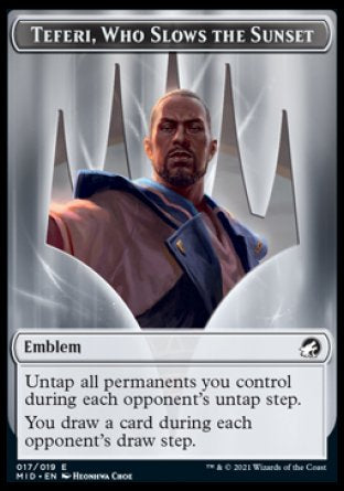 {T} Teferi, Who Slows the Sunset Emblem [Innistrad: Midnight Hunt Tokens][TMID 017]