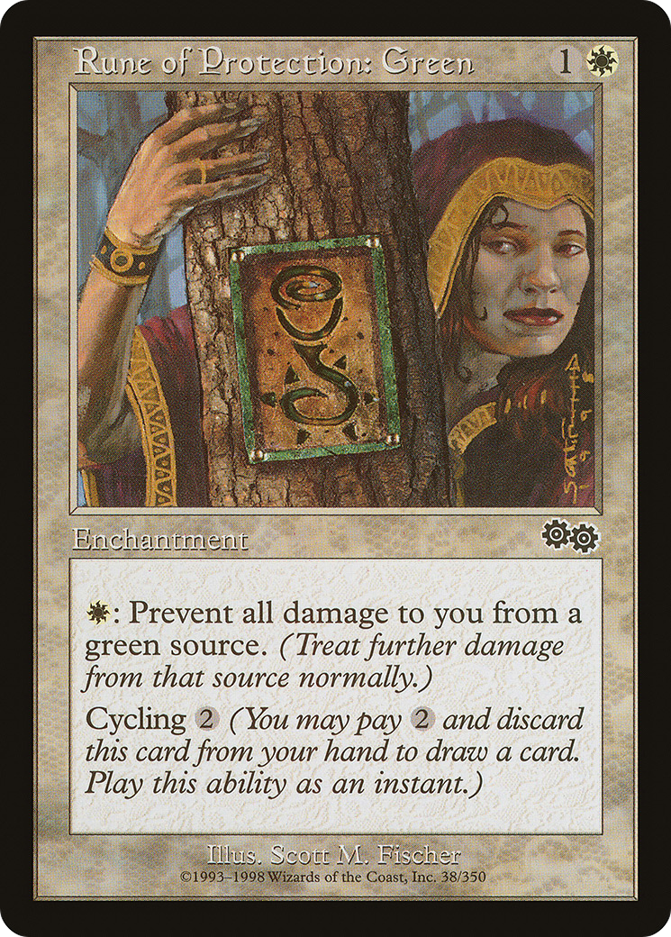 {C} Rune of Protection: Green [Urza's Saga][USG 038]