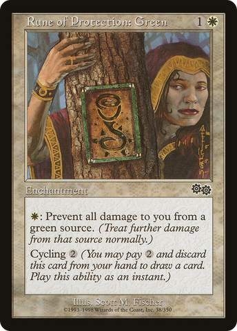 {C} Rune of Protection: Green [Urza's Saga][USG 038]