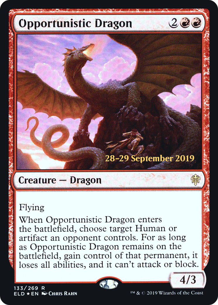{R} Opportunistic Dragon [Throne of Eldraine Prerelease Promos][PR ELD 133]