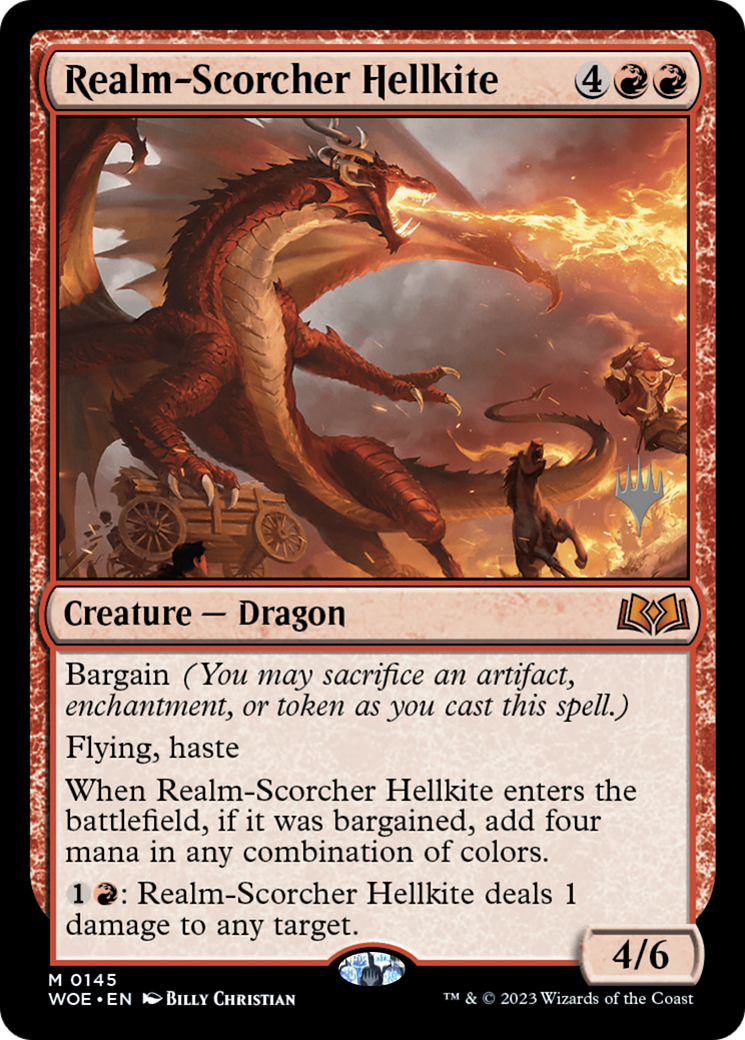 {@R} Realm-Scorcher Hellkite (Promo Pack) [Wilds of Eldraine Promos][PP WOE 145]