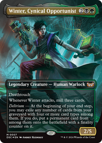{R} Winter, Cynical Opportunist (Borderless) [Duskmourn: House of Horror Commander][DSC 007]