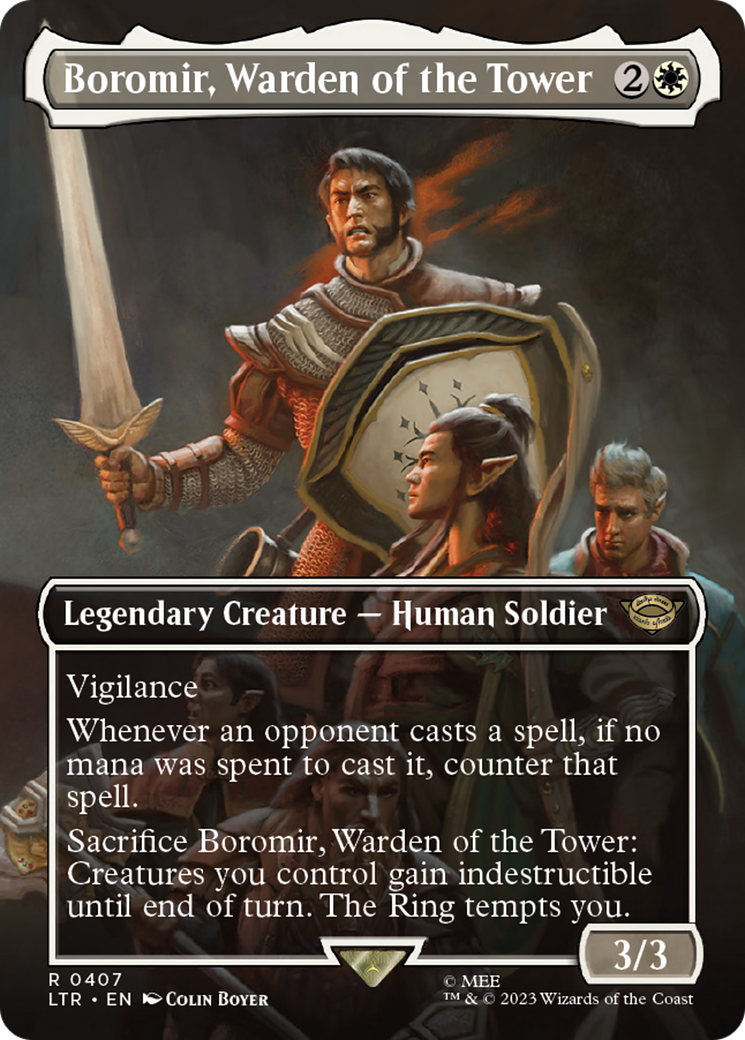 {R} Boromir, Warden of the Tower (Borderless Alternate Art) [The Lord of the Rings: Tales of Middle-Earth][LTR 407]