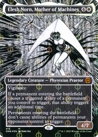 {R} Elesh Norn, Mother of Machines (Borderless Manga Step-and-Compleat Foil) [Phyrexia: All Will Be One][ONE 419]