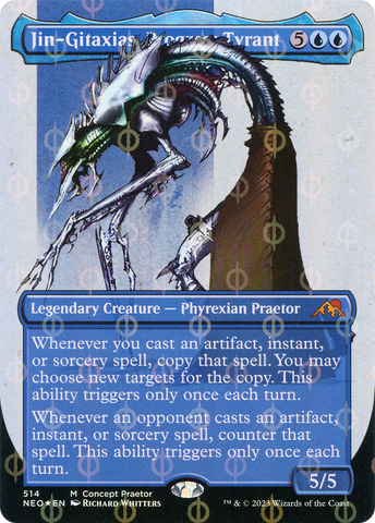 {R} Jin-Gitaxias, Progress Tyrant (Borderless Concept Preators Step-and-Compleat Foil) [Kamigawa: Neon Dynasty][NEO 514]