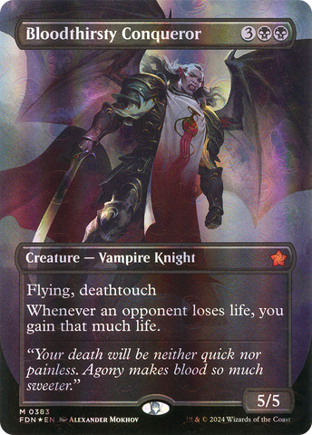 {@R} Bloodthirsty Conqueror (Borderless) (Mana Foil) [Foundations][FDN 383]