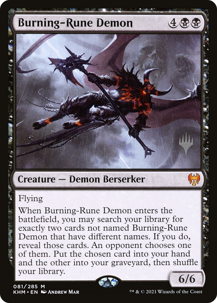 {R} Burning-Rune Demon (Promo Pack) [Kaldheim Promos][PP KHM 081]