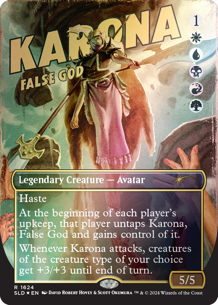 {R} Karona, False God (Rainbow Foil) [Secret Lair Drop Series][RBF SLD 1624]