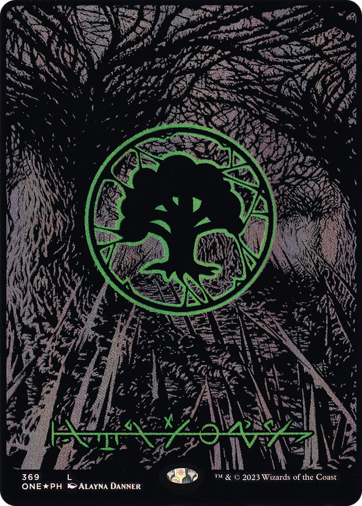 {B} Forest (369) (Oil Slick Raised Foil) [Phyrexia: All Will Be One][ONE 369]