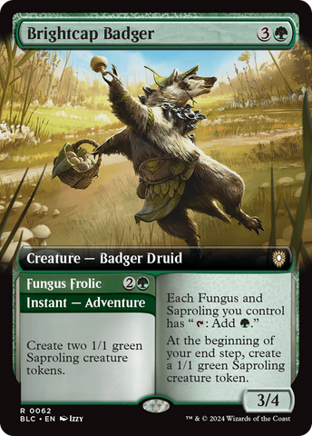 {R} Brightcap Badger // Fungus Frolic (Extended Art) [Bloomburrow Commander][BLC 062]