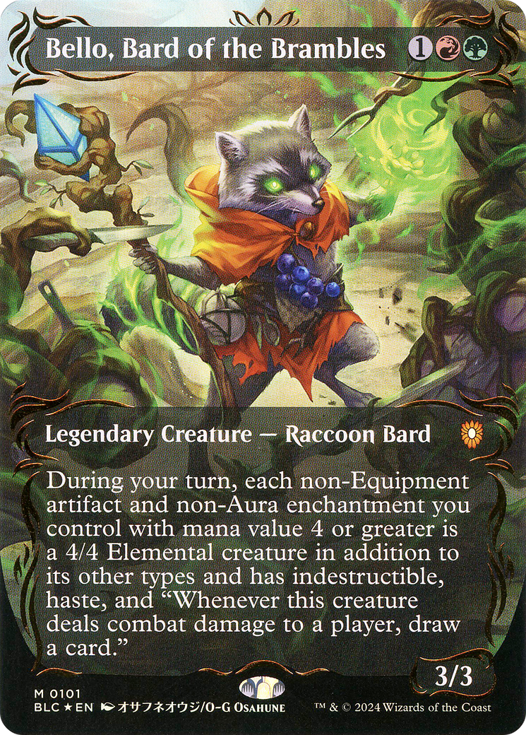 {R} Bello, Bard of the Brambles (Borderless) (Raised Foil) [Bloomburrow Commander][BLC 101]