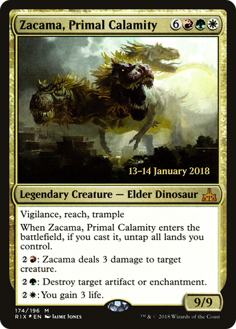 {R} Zacama, Primal Calamity [Rivals of Ixalan Prerelease Promos][PR RIX 174]