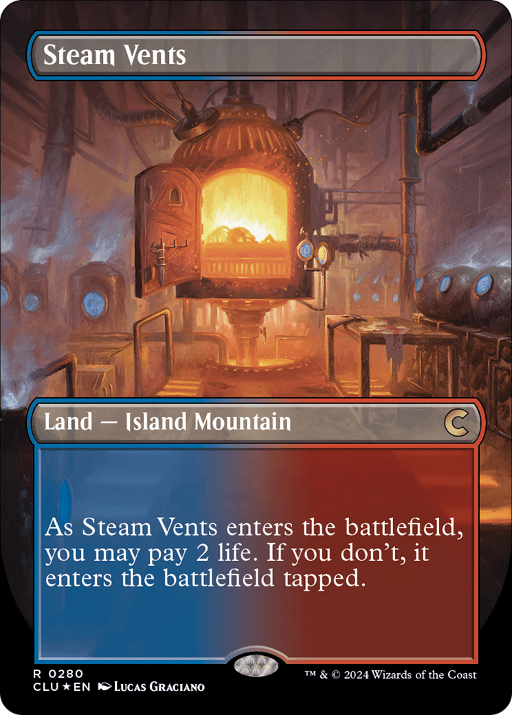 {R} Steam Vents (Borderless) [Ravnica: Clue Edition][CLU 280]