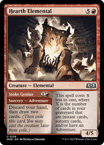 {@C} Hearth Elemental // Stoke Genius [Wilds of Eldraine][WOE 136]