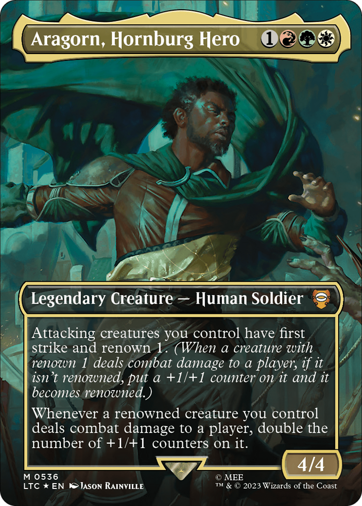 {R} Aragorn, Hornburg Hero (Borderless) (Surge Foil) [The Lord of the Rings: Tales of Middle-Earth Commander][LTC 536]
