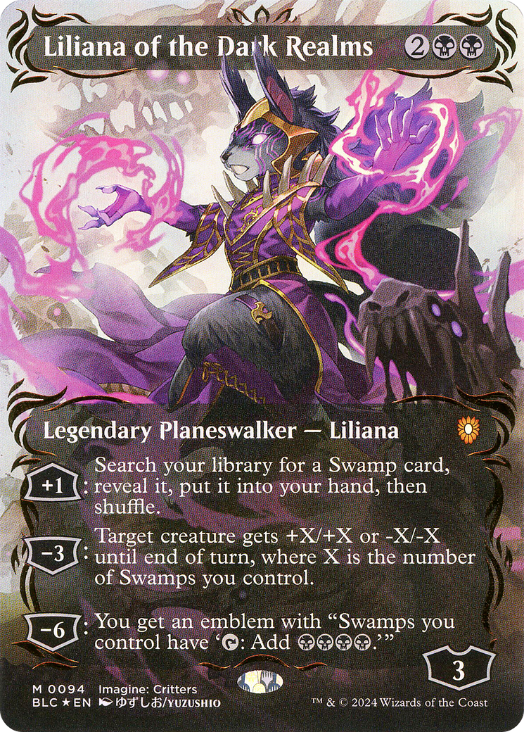 {R} Liliana of the Dark Realms (Borderless) (Raised Foil) [Bloomburrow Commander][BLC 094]
