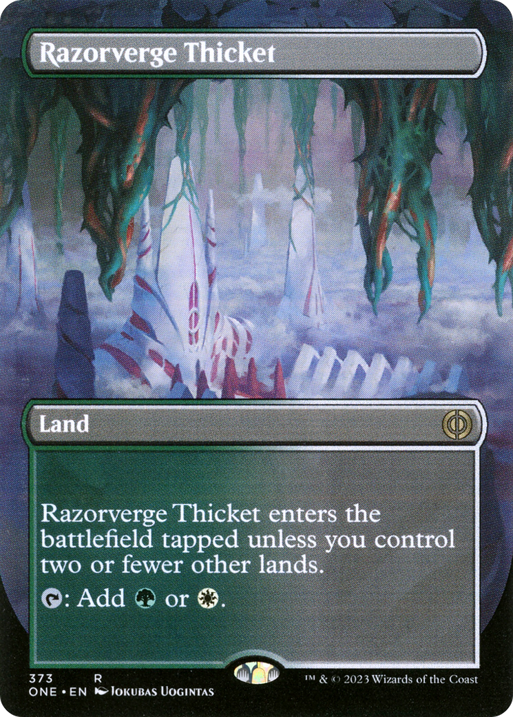 {R} Razorverge Thicket (Borderless Alternate Art) [Phyrexia: All Will Be One][ONE 373]