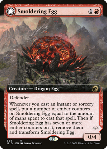 {R} Smoldering Egg // Ashmouth Dragon (Extended Art) [Innistrad: Midnight Hunt][MID 358]