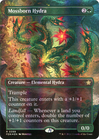 {@R} Mossborn Hydra (Borderless) (Mana Foil) [Foundations][FDN 399]