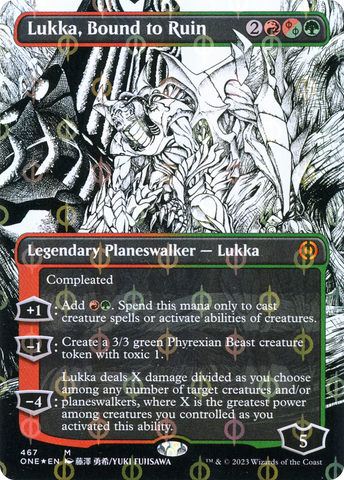{R} Lukka, Bound to Ruin (Borderless Manga Step-and-Compleat Foil) [Phyrexia: All Will Be One][ONE 467]
