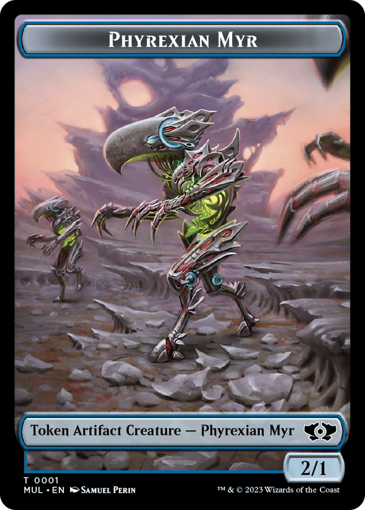 {T} Phyrexian Myr // Wrenn and Realmbreaker Emblem Double-Sided Token [March of the Machine Tokens][TMOM 1//23]