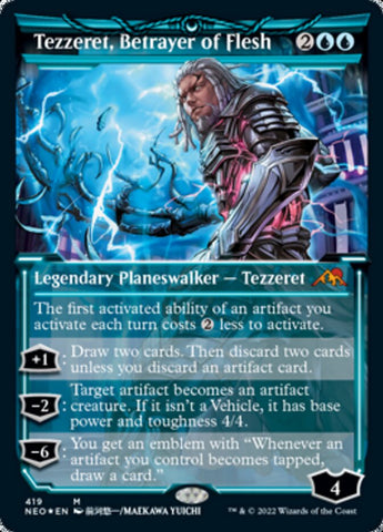 {R} Tezzeret, Betrayer of Flesh (Showcase) (Foil Etched) [Kamigawa: Neon Dynasty][NEO 419]