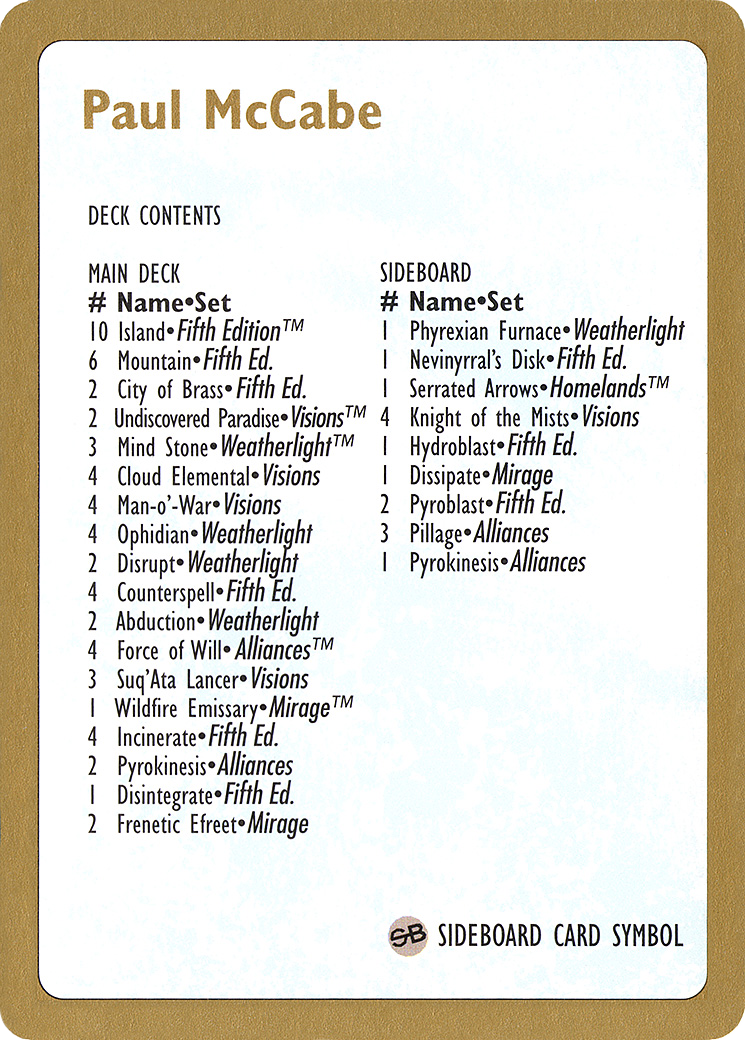 {C} Paul McCabe Decklist [World Championship Decks 1997][GB WC97 PM0B]