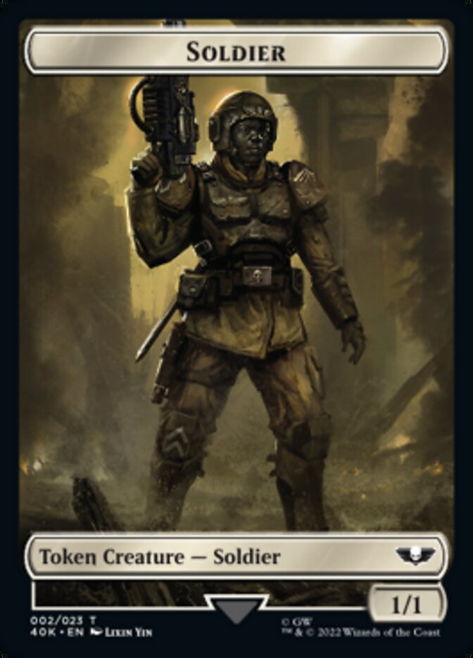 {T} Soldier (002) // Space Marine Devastator Double-sided Token (Surge Foil) [Universes Beyond: Warhammer 40,000 Tokens][SFO T40K 005]