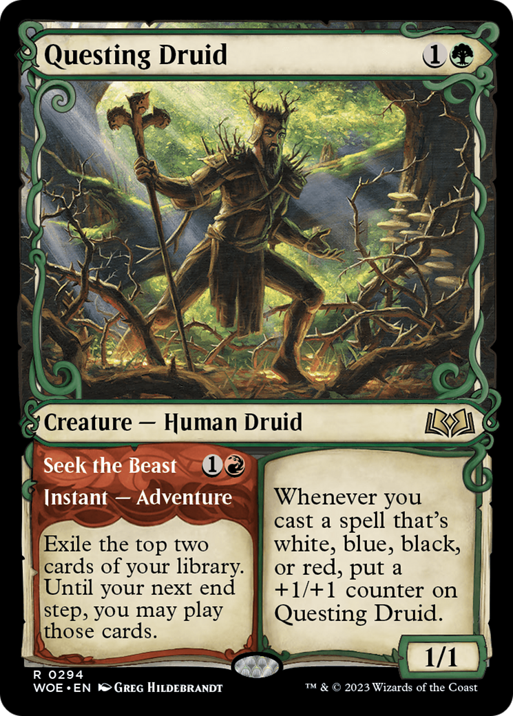 {@R} Questing Druid // Seek the Beast (Showcase) [Wilds of Eldraine][WOE 294]
