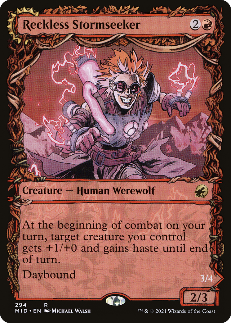 {R} Reckless Stormseeker // Storm-Charged Slasher (Showcase Equinox) [Innistrad: Midnight Hunt][MID 294]