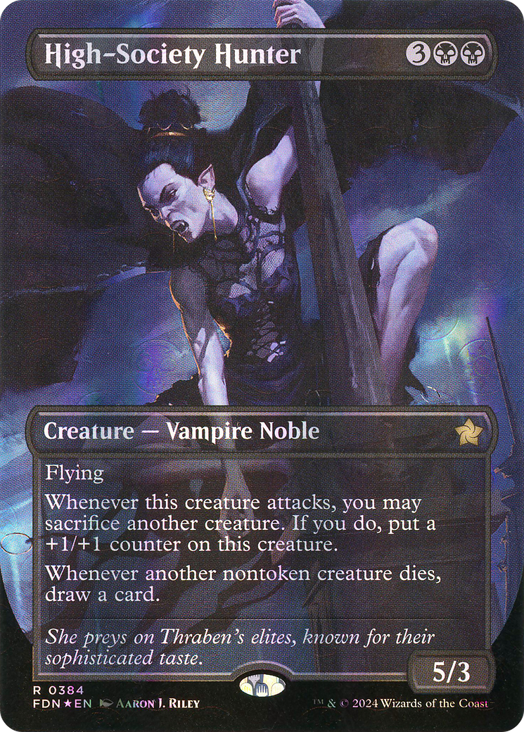 {@R} High-Society Hunter (Borderless) (Mana Foil) [Foundations][FDN 384]