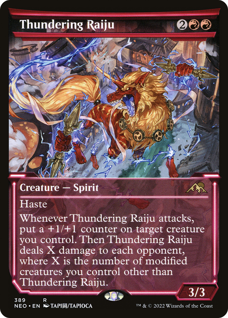 {R} Thundering Raiju (Showcase Soft Glow) [Kamigawa: Neon Dynasty][NEO 389]