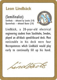 {R} 1996 Leon Lindback Biography Card [World Championship Decks][GB PTC NULL]