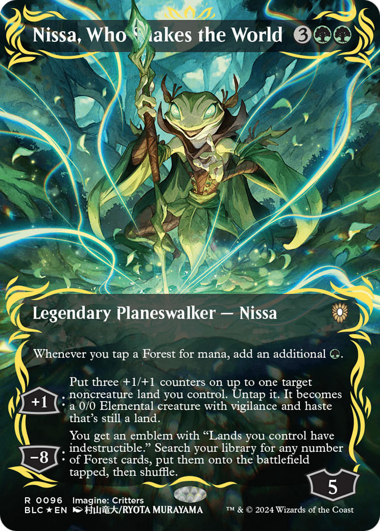 {R} Nissa, Who Shakes the World (Borderless) (Raised Foil) [Bloomburrow Commander][BLC 096]