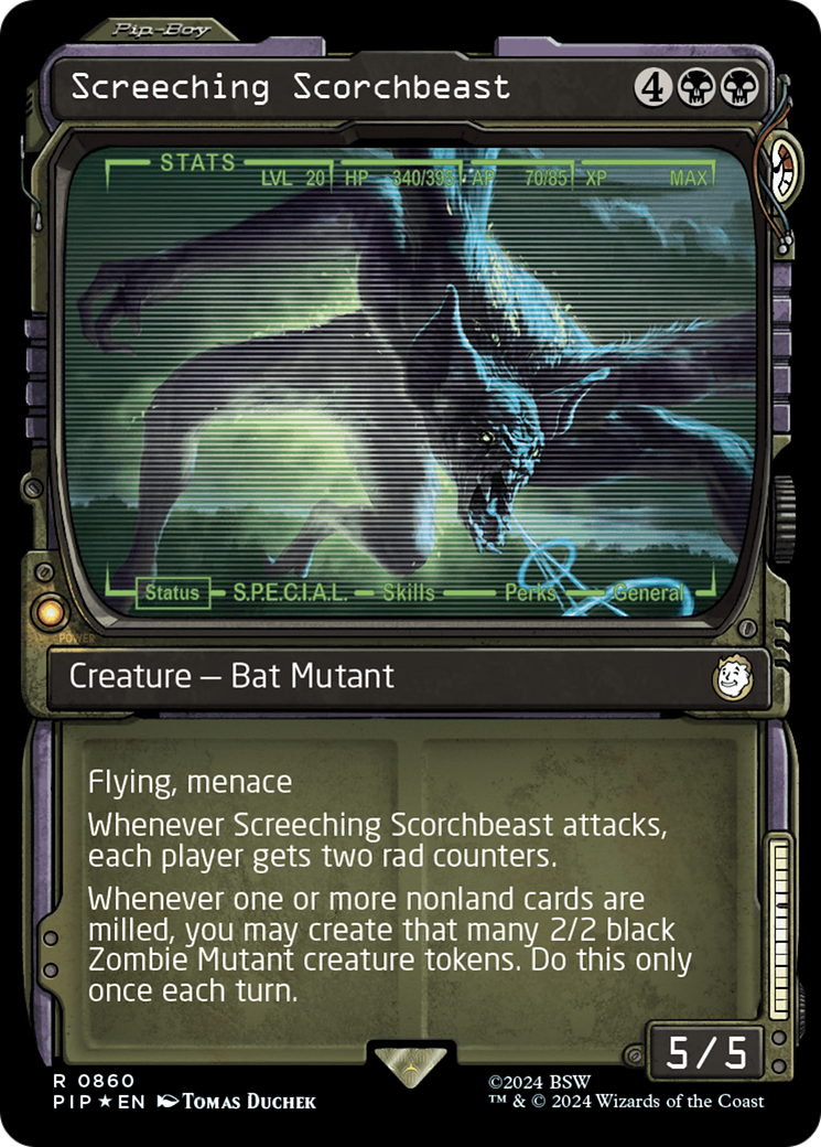 {R} Screeching Scorchbeast (Showcase) (Surge Foil) [Fallout][PIP 860]