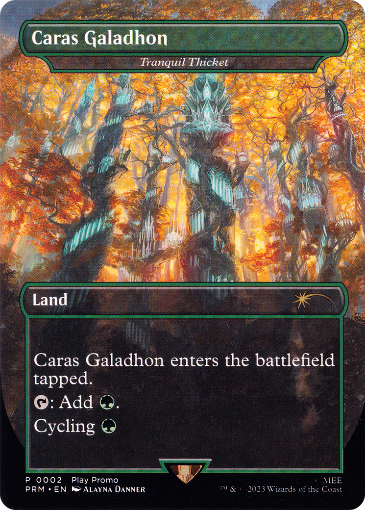 {R} Tranquil Thicket - Caras Galadhon (Borderless) [Wizards Play Network 2023][PA PRM 002]