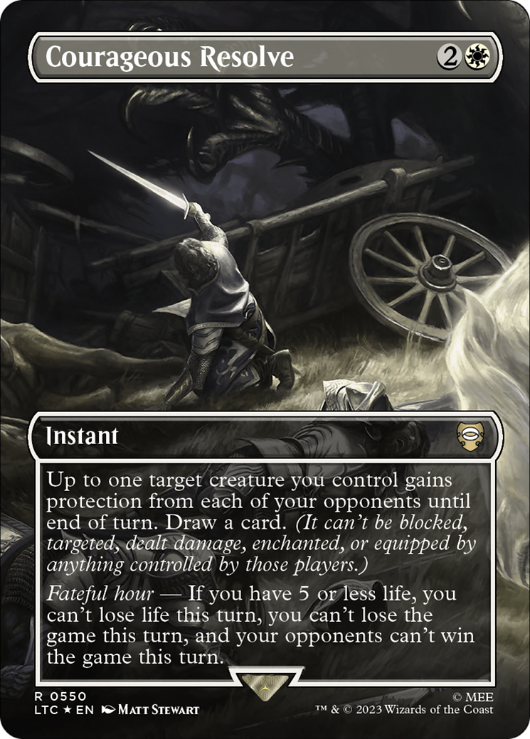 {R} Courageous Resolve (Borderless) (Surge Foil) [The Lord of the Rings: Tales of Middle-Earth Commander][LTC 550]